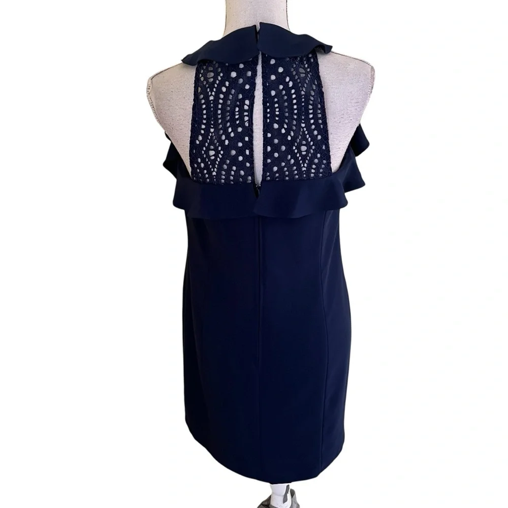 Lilly Pulitzer Navy BlueCrepe Sleeveless Flounce Lace Yoke Britnee Dress 6 - Picture 8 of 12